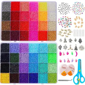 XIMAI Kit pembuatan perhiasan manik-manik biji kaca 2mm 3mm 4mm dengan jimat manik alfabet untuk Dewasa Anak perempuan Diy Set gelang J0440