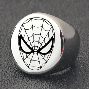 Anillo de hombre con máscara de Spiderman, de acero inoxidable, 22 mm, redondo, color dorado, regalo de joyería - Product Image 3