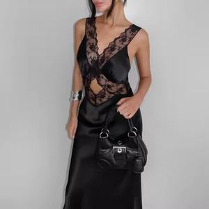 Nouvelle arrivée, prix bas, robe en dentelle d'automne de haute qualité, robe de soirée maxi sans manches, dos nu, col en V profond pour femmes - Product Image 3