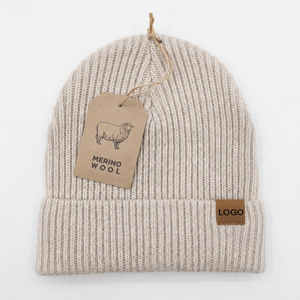 Nouveau <span class=keywords><strong>Bonnet</strong></span> d'Hiver Chaud Unisexe avec Patch en Cuir, Personnalisable, 50 % <span class=keywords><strong>Laine</strong></span> Mérinos - Product Image 2
