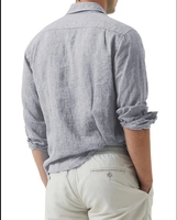 Chemises boutonnées à manches longues en coton et lin uni pour hommes avec impression numérique sur la poche avant pour la détente