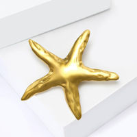 Broche Étoile de Mer avec Texture Métallique Sculptée, 55x60mm, Épingle de Revers Océanique pour Vestes et Cardigans, Or Argent