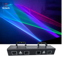 Lampu Panggung Laser LED RGB Empat Mata Kontrol DMX512, Finishing Krom Besi, 4 Kepala, Full-Color, IP33, Dapat Diredupkan, untuk Taman Hiburan, KTV, dan Tari