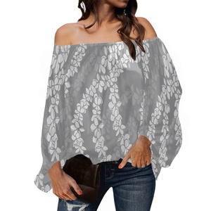 Leichte Langarm-Chiffon blusen für Damen Polynesian Tribal Hawaiian Flowers Print Sommer mode Freizeit kleidung Frauen - Product Image 1