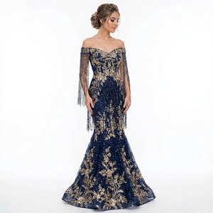 slim fit dress slacks Navy blue dress with gold turn button and black belt – Amuse main image 1