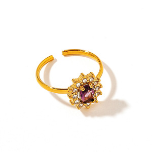 Bague ouverte en forme de fleur, zircon violet, plaqué or 18 carats, bijoux pour femmes, cadeau - Product Image 5