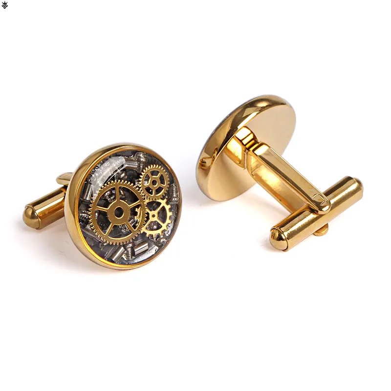 gold cufflinks for men Yellow goldplated 316 Stainless Steel men luxury movement cufflinks