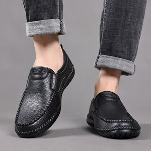 Mocasines casuales de cuero para hombre, sin cordones, con suela de goma suave, tacón bajo, diseño con costuras, para el tiempo libre - Product Image 3