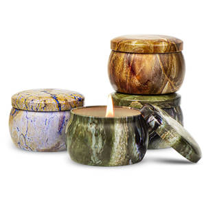 2024大理石图案罐蜡烛按摩香味蜡烛天然大豆蜡便携式旅行锡香味蜡烛礼品套装 - Product Image 3
