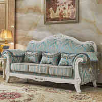 Ensemble de canapés haut de gamme design européen, canapés en bois massif sculpté avec tissu, ensembles de canapés en tissu pour salon de style antique de luxe