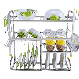 3 Tier Metal Dish <b>Rack</b> Kitchen Storage Organizer with Utensil Holder Standing Bowl <b>Plate</b> <b>Rack</b> - Product Image 4