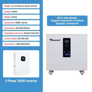 Système <span class=keywords><strong>de</strong></span> <span class=keywords><strong>stockage</strong></span> d'énergie solaire tout-en-un 30kWh 32kWh, <span class=keywords><strong>batterie</strong></span> 51.2V 587Ah 628Ah, onduleur triphasé AC380V 12kW LiFePO4 CAN - Product Image 2