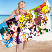 Hot-selling Cute Girl Cotton Summer Beach Towels Ultra-fine Fiber Cartoon Anime Sand Quick-drying Bath Towels