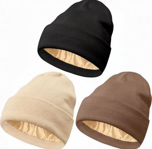 Solid Jacquard Knit Winter <b>Beanie</b> <b>Hats</b> for <b>Men</b> Women Silk Satin Lined Soft Warm Slouchy Cuffed Washable <b>Hat</b> Promotion Gift - Product Image 1