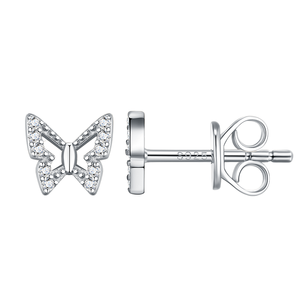 Pendientes de Plata de Ley 925 con Forma de Mariposa y Moissanita Redonda de Corte Brillante en Engaste de Garra Estilo Vintage para Unisex - Product Image 1