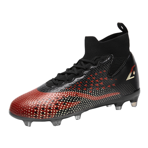 Chaussures de football montantes noires et rouges pour hommes, crampons FG, vente en gros, chaussures de sport d'entraînement personnalisées - Product Image 1