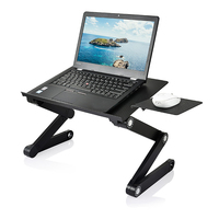 Support pour ordinateur portable en aluminium réglable, pliable, portable, avec deux ventilateurs de refroidissement, tapis de souris pour lit, canapé, bureau à domicile