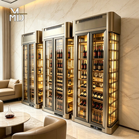 Armoire à vin haut de gamme personnalisée en acier inoxydable 304/316 avec garniture en acrylique et bois, éclairage LED, fonctionnement silencieux