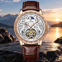 Montre mécanique pour homme TEVISE T890A, nouvelle tendance, bracelet en cuir personnalisé, phase de lune, cadran lumineux, vente en gros d'usine, montre-bracelet