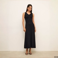 Nouvelle Robe Longue Maxi Femme Été Col V Sans Manches Tricot Côtelé Moulante Coupe Ample Ourlet Évasé Sexy Simple