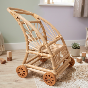 Carrito de compras de ratán hecho a mano para niños NHAT MINH con asiento para bebé, diseño tropical natural, duradero para bebés y niños - Product Image 4