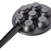 Poêle à takoyaki en fonte de 20 cm à 7 trous, poignée unique, pré-assaisonnée, pour boulettes de poulpe, petit-déjeuner, cuisson, directement de l'usine