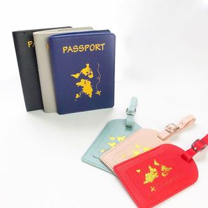 Factory Custom Map Gold Logo Travel Wallet Pu Leather Passport Holder <b>Cover</b> and Luggage Tag Set - Product Image 4