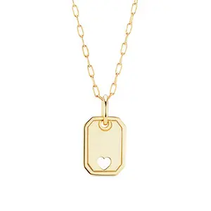 Gemnel simple fashion 925 silver gold plated jewelry rectangular hang tag heart pendant necklace