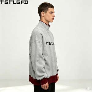 Sweat-shirt graphique à col montant pour homme, gris chiné, coupe oversize et carrée, imprimé sur la poitrine, style streetwear, vente en gros - Product Image 2