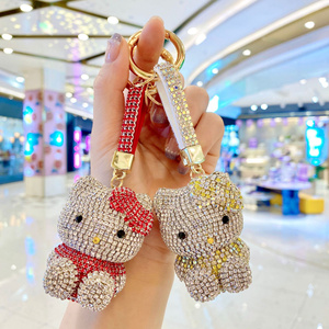 Hot Bán Sang Trọng Bling Kim Cương Pha Lê Rhinestone Dễ Thương Mèo Túi Quyến Rũ Xe Vòng Chìa Khóa Keychain Kim Loại Cho Cô Gái Quyến Rũ - Product Image 3