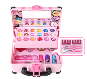 Pretend Fashion Girl Makeup Kit Toy Real Washable Cosmetics Set Beauty Play Set <b>Suitcase</b> Design Make up Toys - Product Image 5