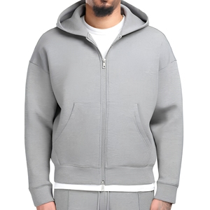 Sweat-shirt à capuche zippé pour homme, 100% coton French Terry, coupe classique, gris uni, vêtement décontracté pour l'automne - Product Image 1