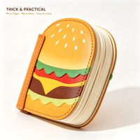 Individuelles Logo Geprägtes Neuartiges Geschenk mit Hamburger-Patchwork-Cover und Kompakter Tragbarer Größe für Hamburgerförmiges PU-Notizbuch
