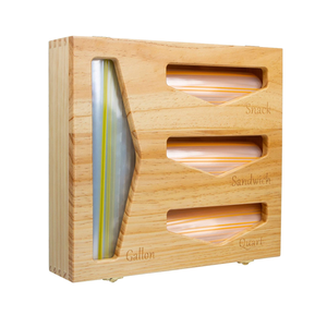 Natural bamboo food storage bag dispenser drawer organizer ziplock bag storage organizer