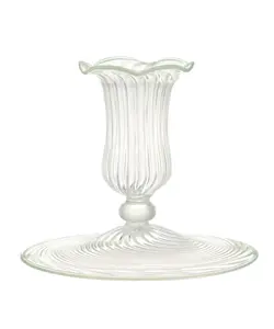 Hand Blown Clear Striped Borosilicate Scalloped Glass Taper Candleholder for Home Decoration Hotel Decoration