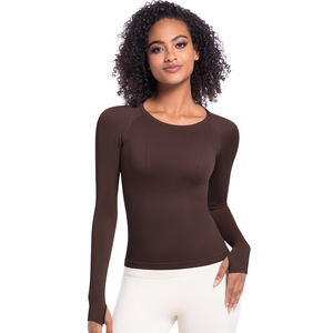 T-shirt d'automne personnalisé pour femmes, respirant, sans couture, amincissant, fitness, séchage rapide, décontracté, sport, entraînement, gym, pour le vélo, le yoga - Product Image 4