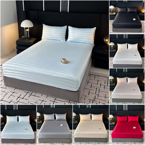 Ensemble de draps modernes minimalistes 3 pièces - Rayures satinées imitation soie polyester terylène - Taies d'oreiller de style europé<span class=keywords><strong>en</strong></span>/américain - Product Image 2
