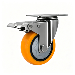 Rueda Giratoria de Poliuretano Modelo 19 EFON con Freno, 125 mm, Amarilla, con Banda de Rodadura Firme para Máquinas Industriales - Product Image 1