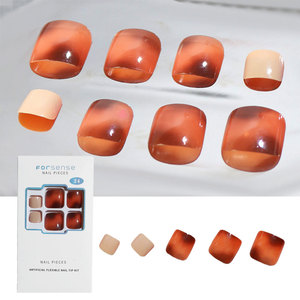 Décor d'automne bouts d'ongles d'orteils artificiels <span class=keywords><strong>Orange</strong></span> marron Ombre pied presse sur les ongles pour les orteils conceptions élégantes couleur unie faux Nail Art - Product Image 2