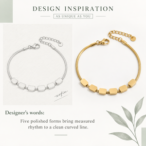 Brazalete Curvo Minimalista de Acero Inoxidable Dorado con Cinco Bloques Redondeados, Chapado al Vacío en Oro de 14K - Product Image 4