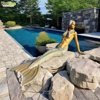 Fontaines de jardin d'extérieur en bronze coulé sur mesure, sirène d'eau