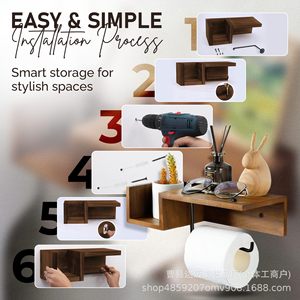 Wooden Wall Mounted Toilet <b>Paper</b> Holder With Shelves Farmhouse Bathroom Storage Rack Rectangular Wood Grain <b>Color</b> - Product Image 1