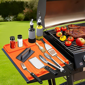 <b>Silicone</b> BBQ Tool Grill Mat for Blackstone Griddle Accessories Non-stick BBQ Tool Holder Mat with Spatula Slots and Drip <b>Tray</b> - Product Image 5