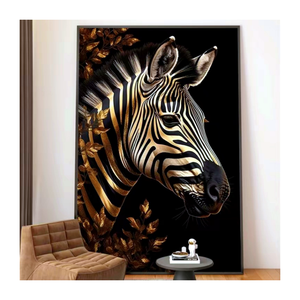लक्जरी आधुनिक काले सोने के ज़ेबरा पशु कैनवास क्रिस्टल चीनी मिट्टी के लिए दीवार कला - Product Image 1