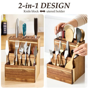 Durvex Acacia Wood Knife Block 17Pc Storage Rack <b>Desktop</b> Kitchen Utensil Organizer With Slots For Knives And Tools - Product Image 4