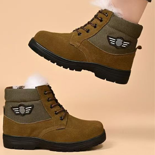 Classic Men Boots Warm Engineering Cow Leather High Top Safety Outdoor Shoes