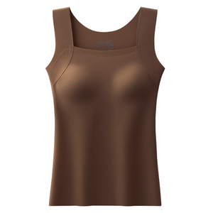 Chaleco Largo <span class=keywords><strong>de</strong></span> Nylon Tejido para las Cuatro Estaciones, con Relleno en el Pecho, Copa Fija sin Costuras, Top Térmico para <span class=keywords><strong>Mujer</strong></span> con Cuello Redondo - Product Image 5