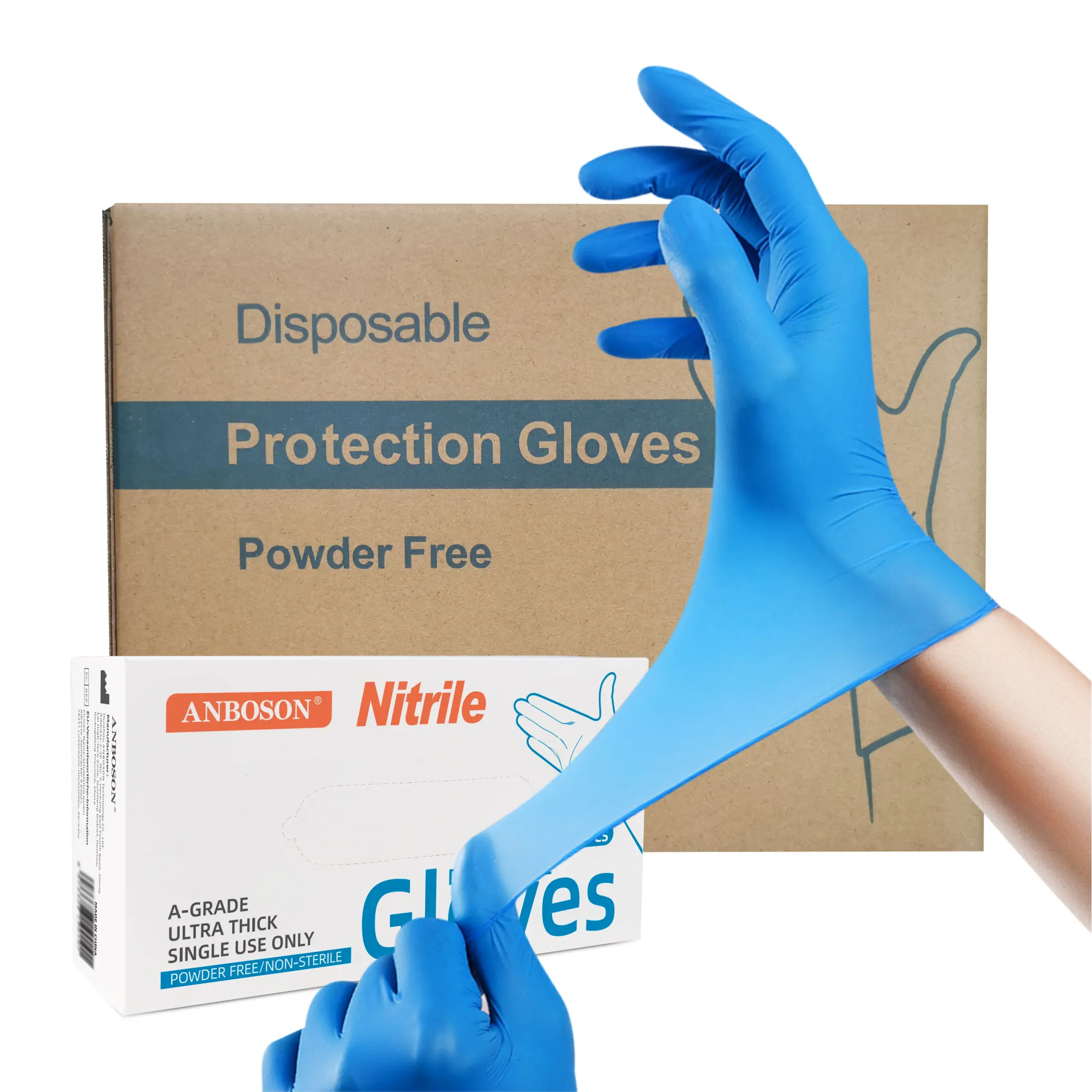 Anboson 4mil ucuz fiyat kutusu karışımlı Nitrilo mor siyah mavi tek kullanımlık sınav toz ücretsiz nitril eldiven