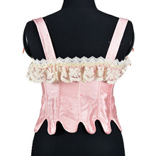 Corset rose à lacets pour femmes avec garniture d'épaule en dentelle blanche <span class=keywords><strong>Bustier</strong></span> de style vintage pour la taille - Product Image 2