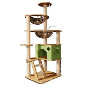 Dört Mevsim Dayanıklı Kedi Tırmanma Çerçevesi ve Kutu Seti, Uzay Kabin Yatağı, Tırmalama Direği ve Tahta - Dayanıklı Ahşap Malzeme - Product Image 1